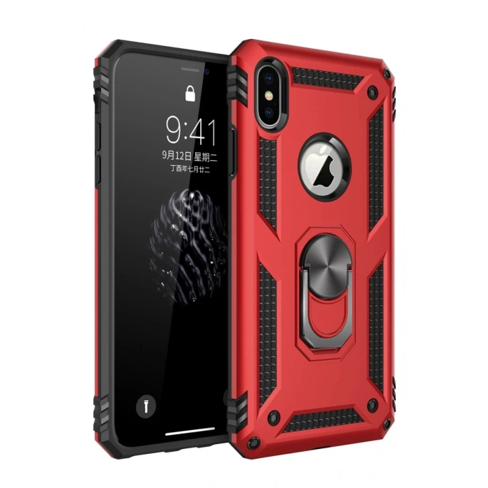 Apple iPhone XS Max Kılıf Sofya Yüzüklü Silikon Kapak - Kırmızı