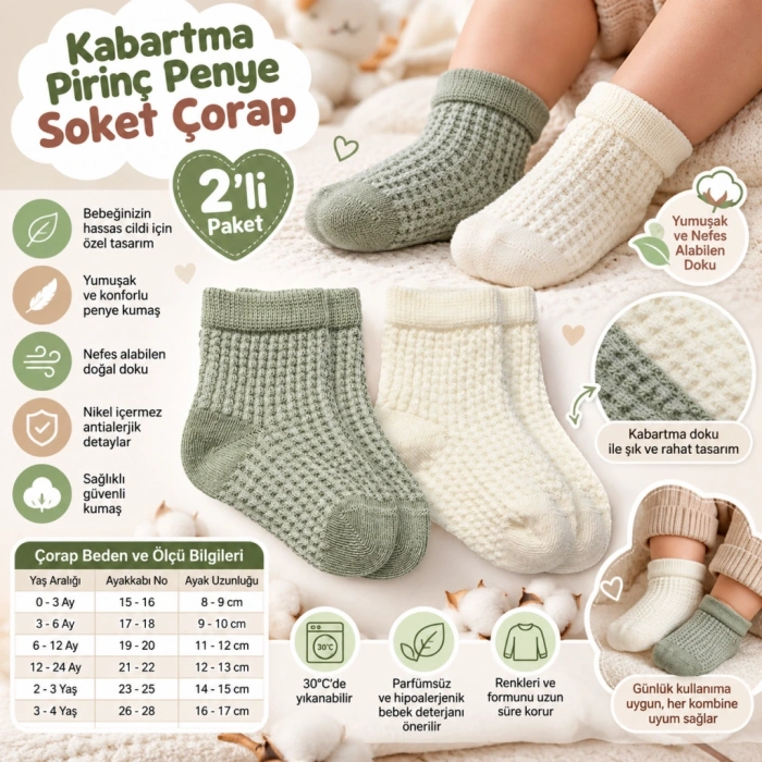 Kabartma Prinç Penye Soket Çorap 2li 10152 Nil