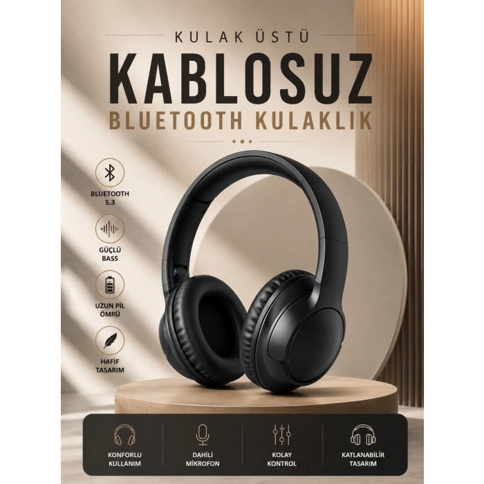 Kablosuz Bluetooth Kulaklık Kulak Üstü Mikrofonlu 5.0 Bluetooth Anc Özelliği