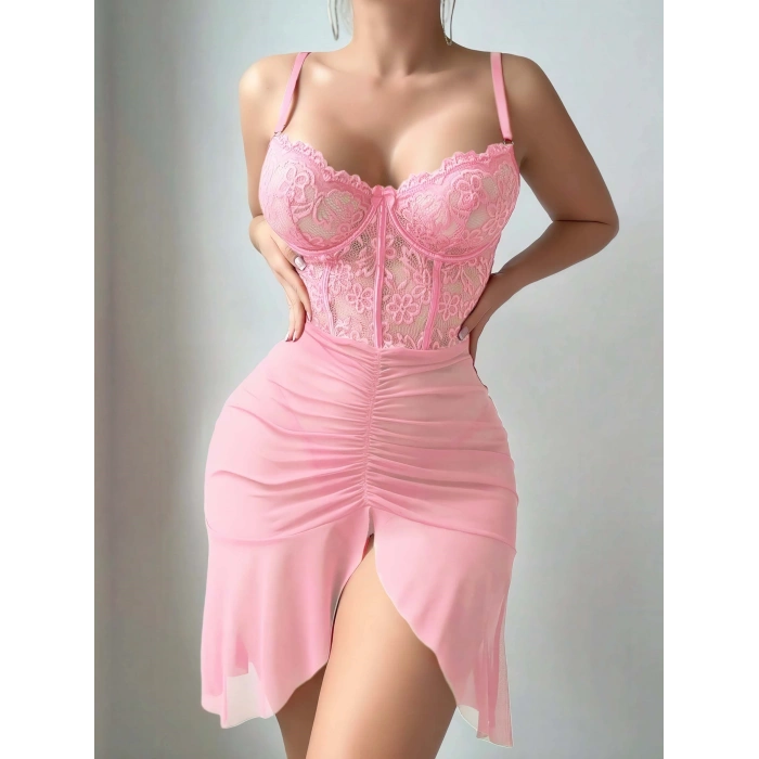 Kadın Pembe Transparan Fantezi Gecelik 2300