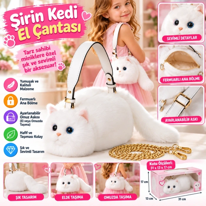 Kedi El Çantası Beyaz