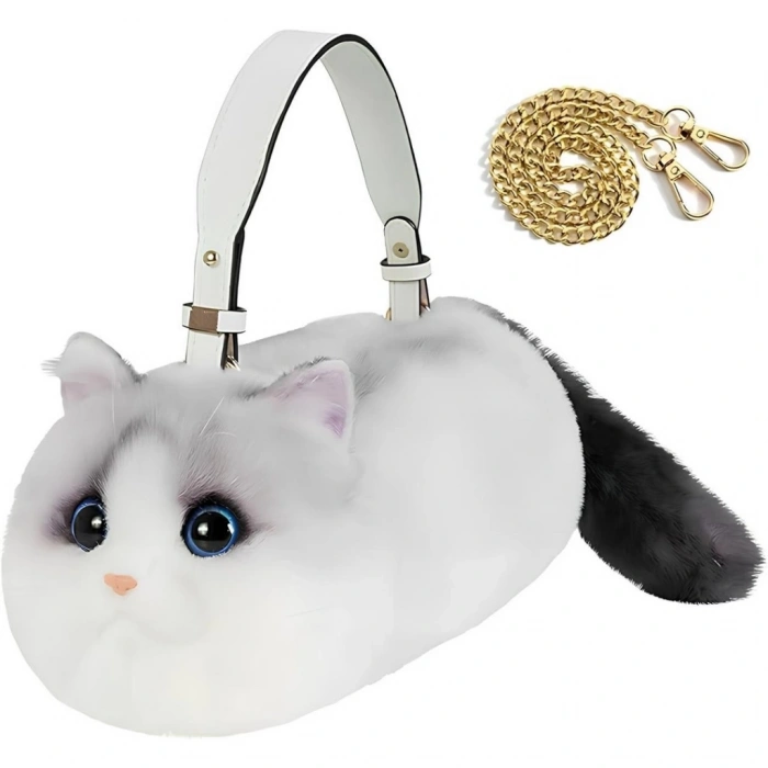 Kedi El Çantası Kirli Beyaz