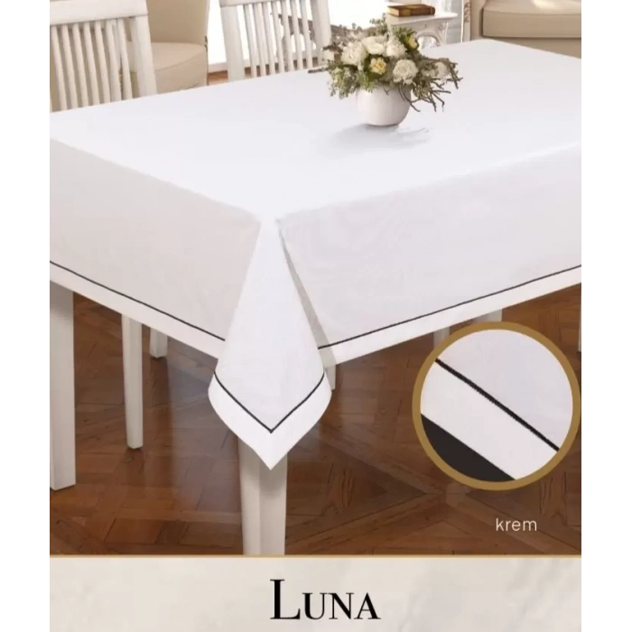 Keten Masa Örtüsü Luna Model Krem 160x260 cm Modern Şık Ev Tekstili