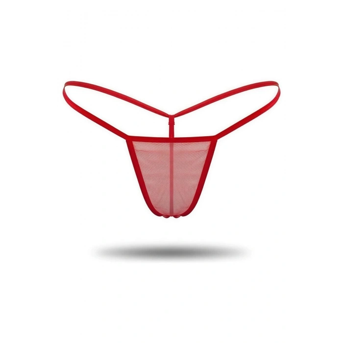 Kırmızı Transparan Tül String Tanga TM1115