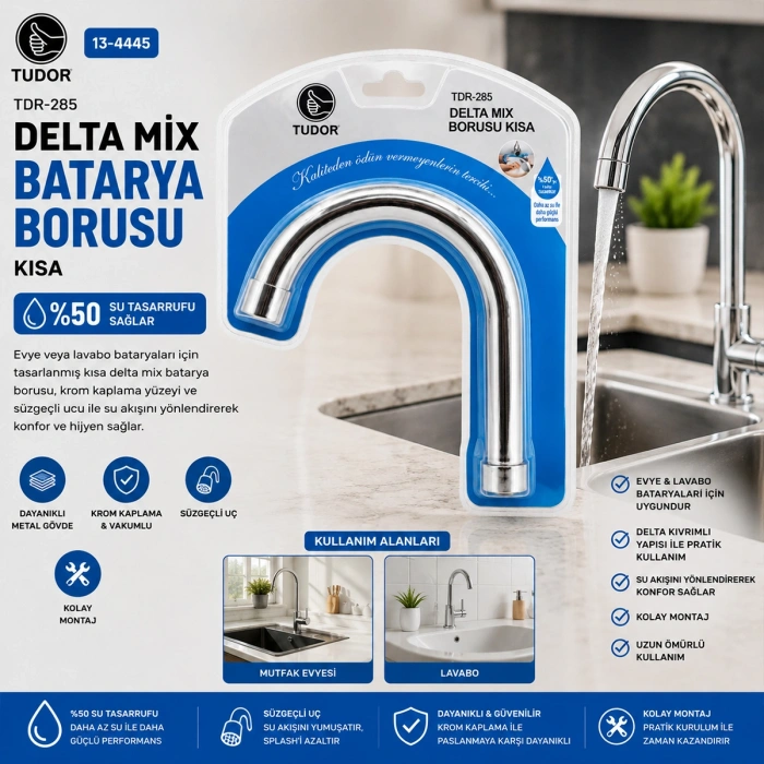 Kısa Evye-Lavabo Batarya Borusu (Krom, Süzgeçli Uç)