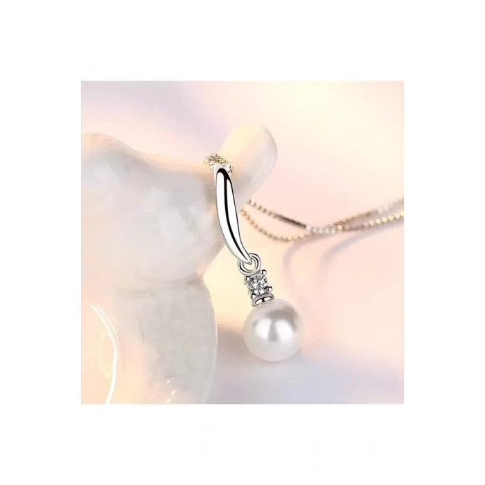 Kolye 925 Ayar Inci Taşlı Gümüş Kadın Hediye