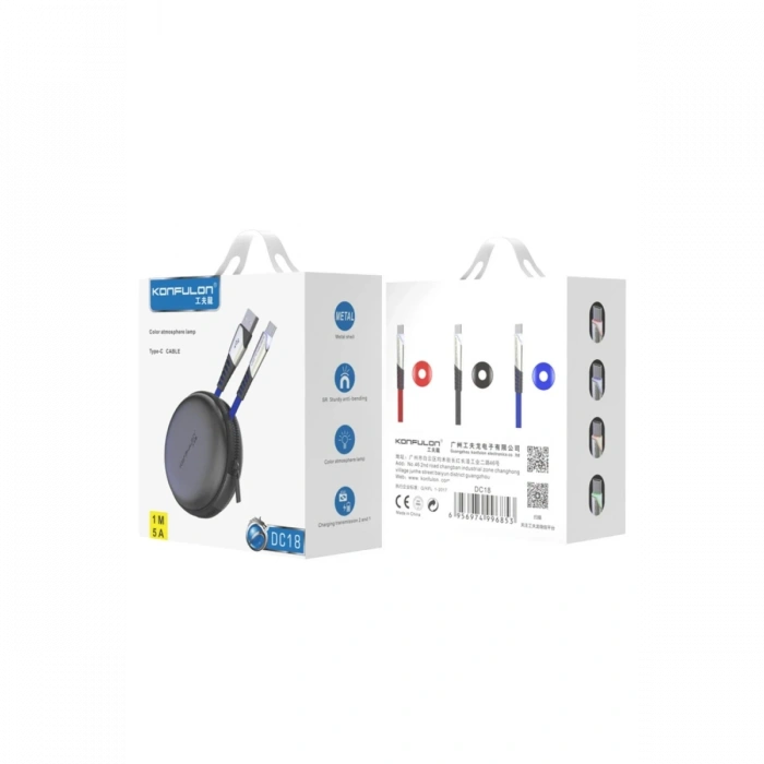 Konfulon DC18 Type-C Kablo 1M 5A - Kırmızı