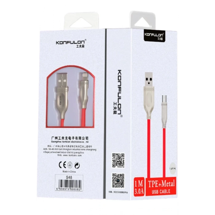 Konfulon S48 Lightning Kablo iphone Uyumlu 1M 3A - Siyah
