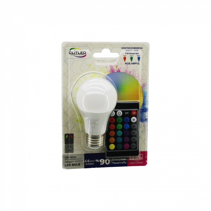 LED Ampul E27 9W RGB Kumandalı 800 lm 6500K