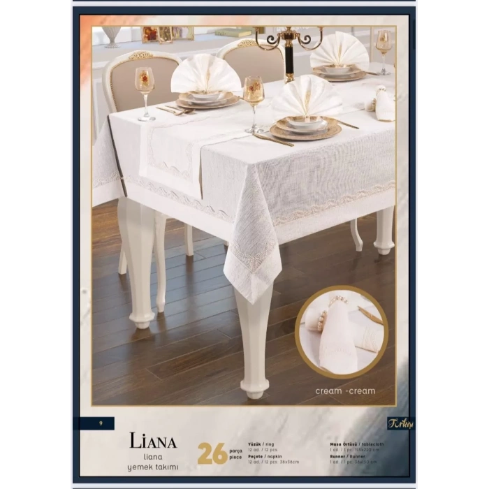 Liana Krem-Krem 12 Kişilik 26 Parça 155 × 220 cmSofra Seti