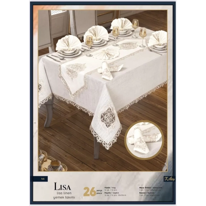 Lisa Linen Krem 26 Parça 160 × 260 cm Masa Seti