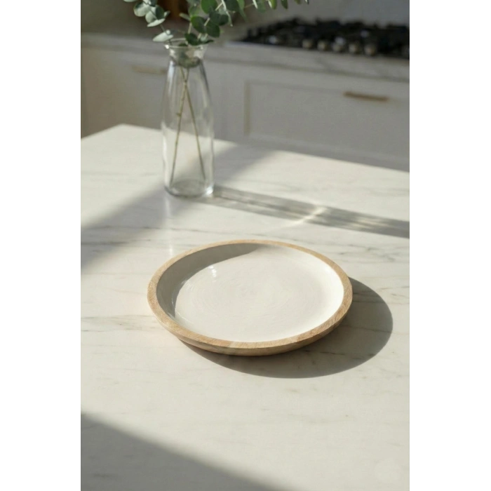 Mango Agacı Pasta Tabağı & Sunum Tabağı 20 Cm Krem