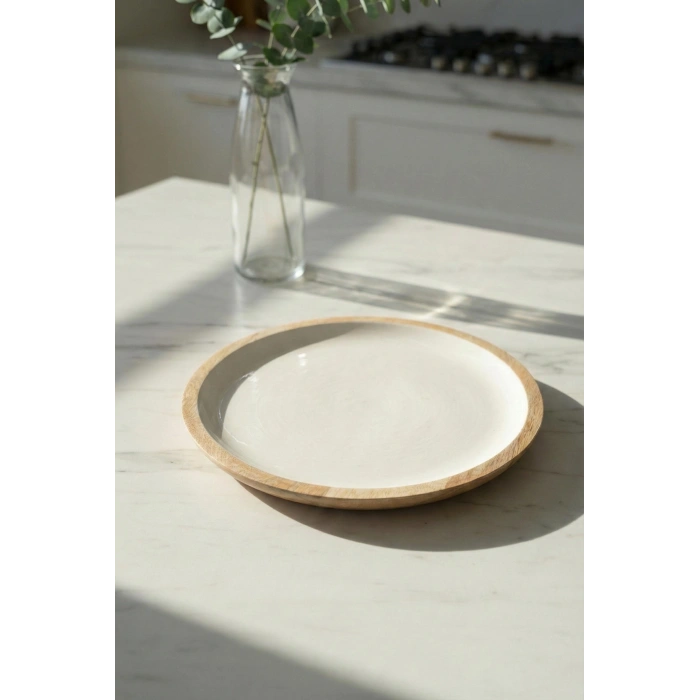 Mango Agacı Servis Tabağı & Sunum Tabağı 25 Cm Krem