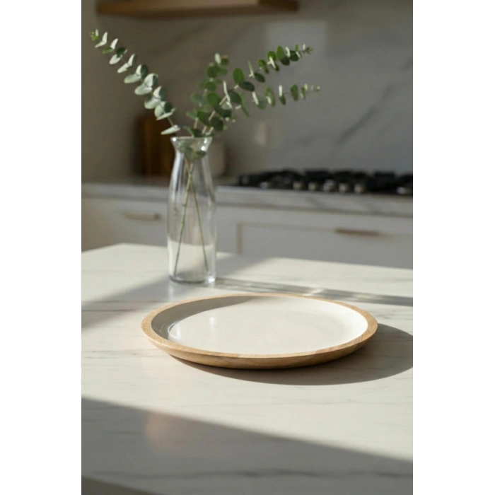 Mango Agacı Servis Tabağı & Sunum Tabağı 25 Cm Krem