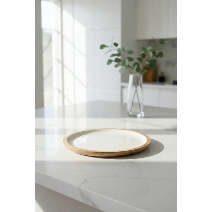 Mango Agacı Servis Tabağı & Sunum Tabağı 25 Cm Krem