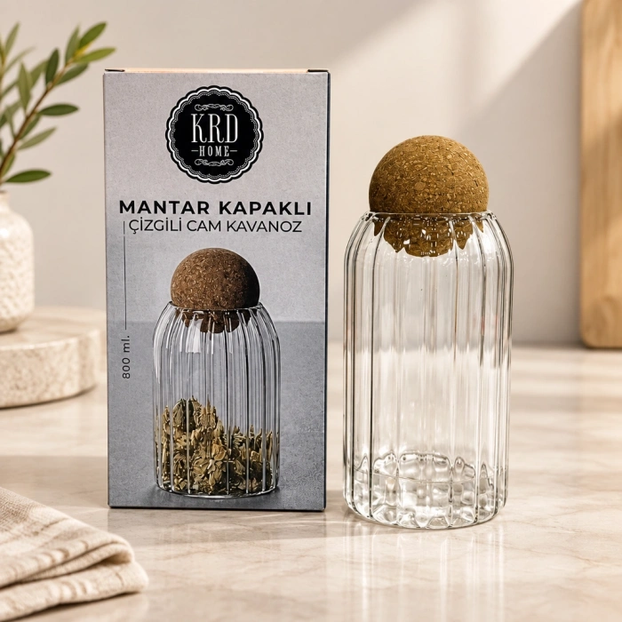 Mantar Kapaklı Küçük Çizgili Kavanoz