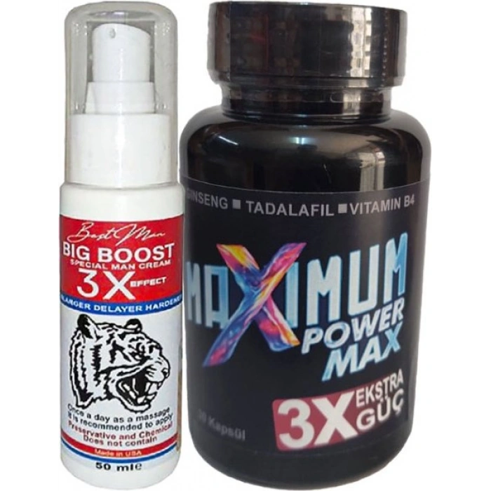 Maxsize 50 ml Erkeğe Krem + Maximum Power Max Black 30LU Katılık&en-Boy-Çap Bakım Seti