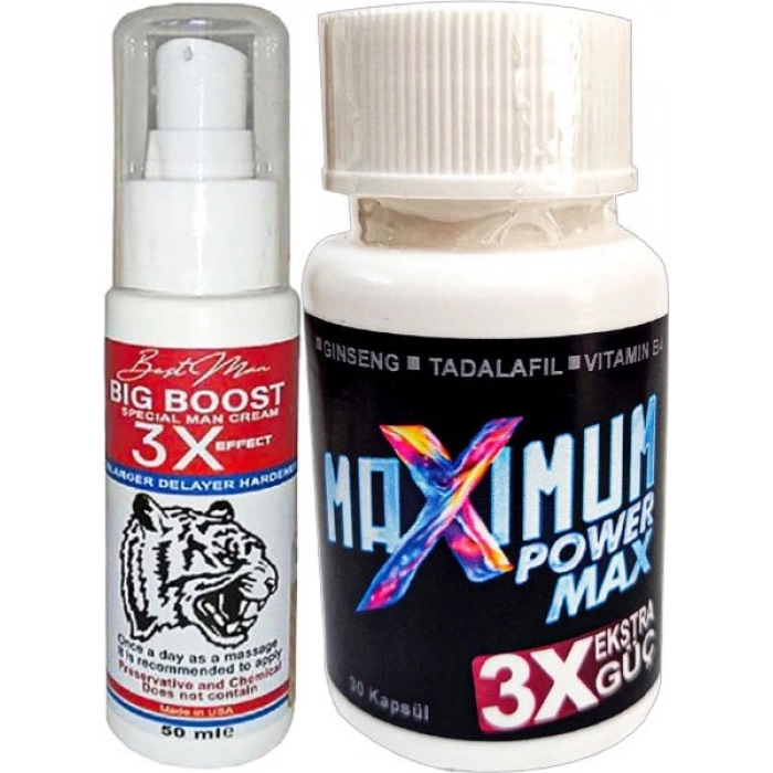 Maxsize 50 ml Erkeğe Krem + Maximum Power Max White 30LU Katılık&en-Boy-Çap Bakım Seti
