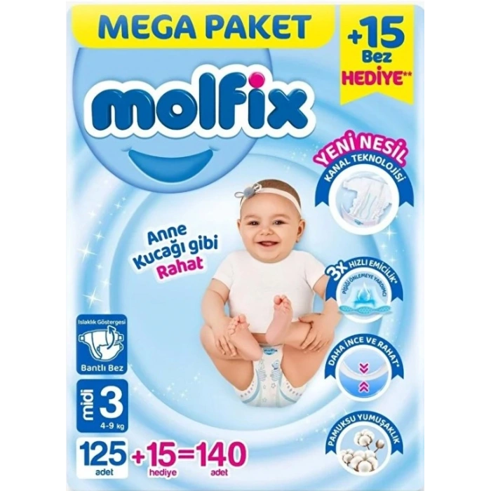 Mega Paket Bebek Bezi 3 Beden 4-9 Kg 140 Adet