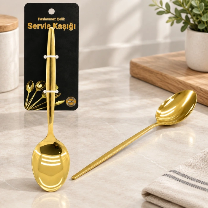 Metal Altın Servis Kaşığı 27 cm