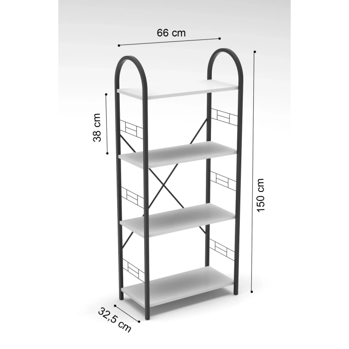 Metal Kitaplık Beyaz 150 cm