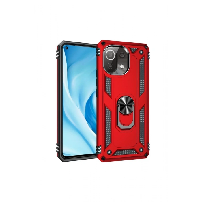 Xiaomi Mİ 11 Lite Kılıf Sofya Yüzüklü Silikon Kapak - Kırmızı