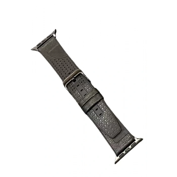 Movenchy Apple Watch 45mm Uyumlu Buff Deri Kordon - Siyah