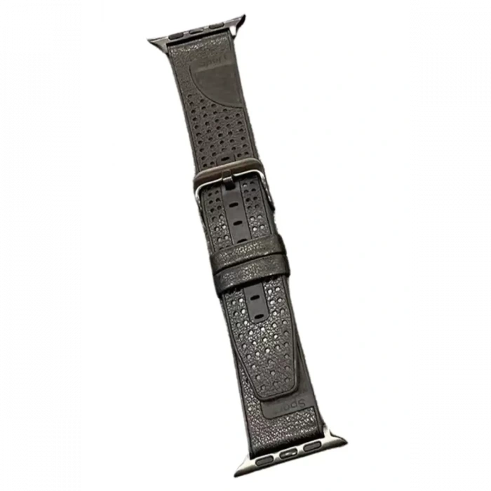 Movenchy Apple Watch 45mm Uyumlu Buff Deri Kordon - Siyah