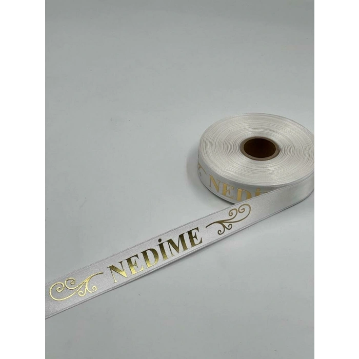 Nedime Baskılı Kol Kurdelesi - Beyaz - 1 TOP - 50 METRE