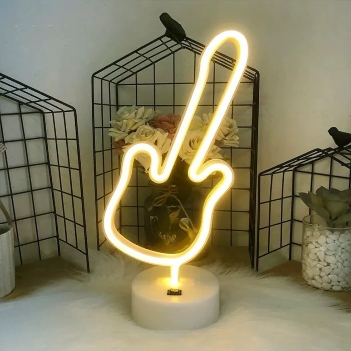 Neon Gitar Masa Lambası Pil+usb