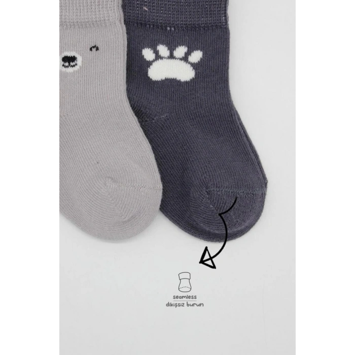 NessiWorld Bear Penye Soket Çorap 2Li BS10116 Gri