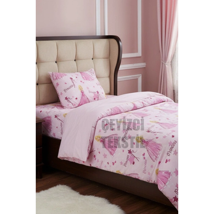Nevresim Takımı Tek Kişilik Kalpli Prenses Model