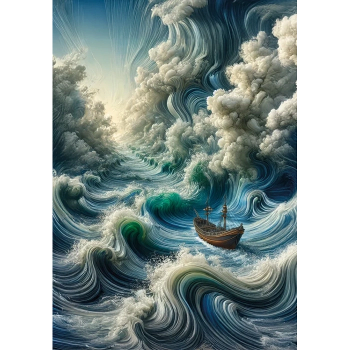 Okyanustaki Yalnız Gemi Kanvas Tablo 70x100cm