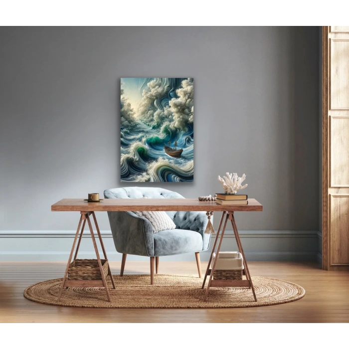 Okyanustaki Yalnız Gemi Kanvas Tablo 70x100cm