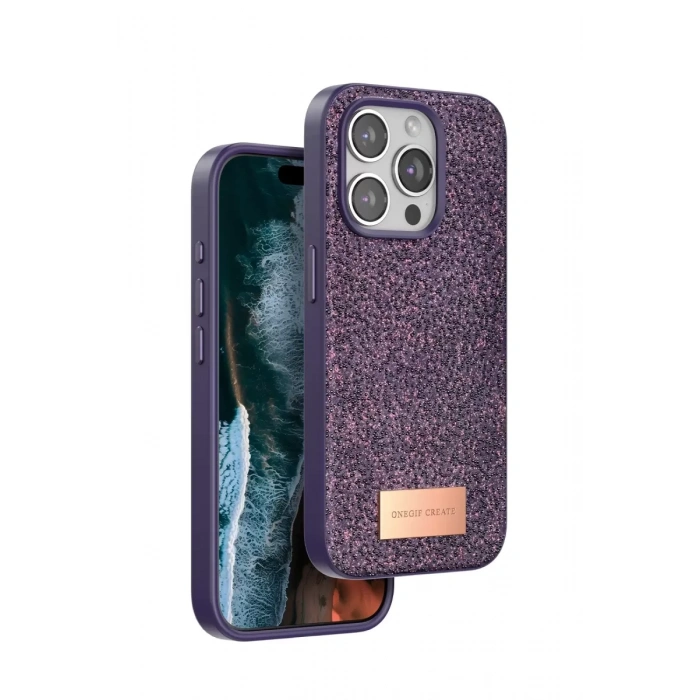Onegif Apple iPhone 15 Pro Max Uyumlu Bright Simli Kapak - Derin Mor