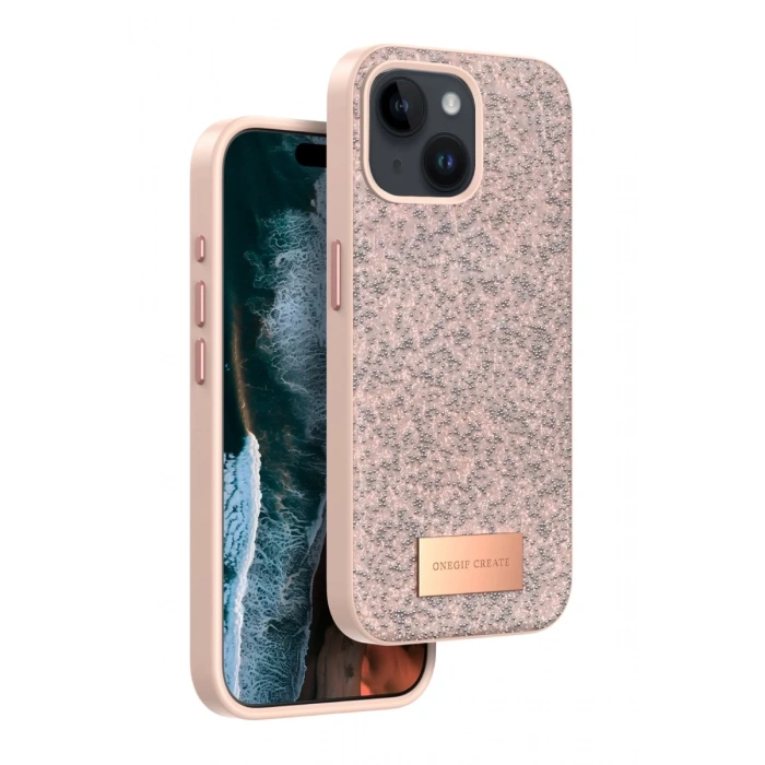 Onegif Apple iPhone 15 Uyumlu Bright Simli Kapak - Pembe