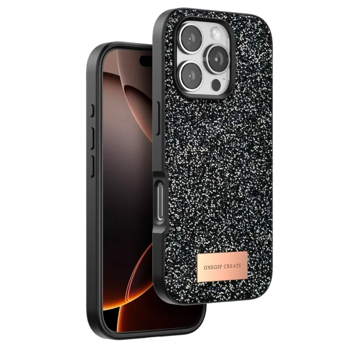 Onegif Apple iPhone 16 Pro Max Uyumlu Bright Simli Kapak - Siyah