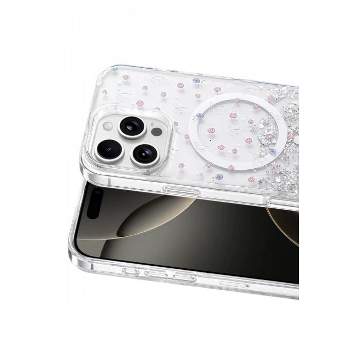 Onegif Apple iPhone 16 Pro Max Uyumlu Misk Simli Magsafe Kapak - Desen 1