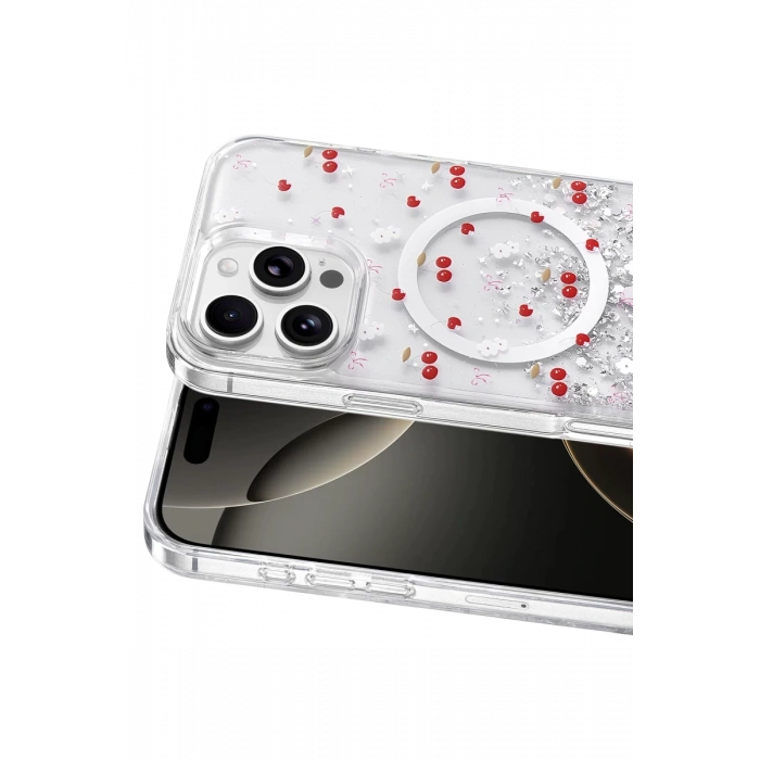 Onegif Apple iPhone 16 Pro Max Uyumlu Misk Simli Magsafe Kapak - Desen 5
