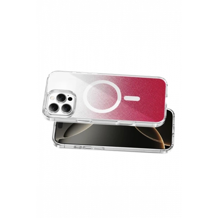 Onegif Apple iPhone 16 Pro Max Uyumlu Sora Simli Magsafe Kapak - Kırmızı