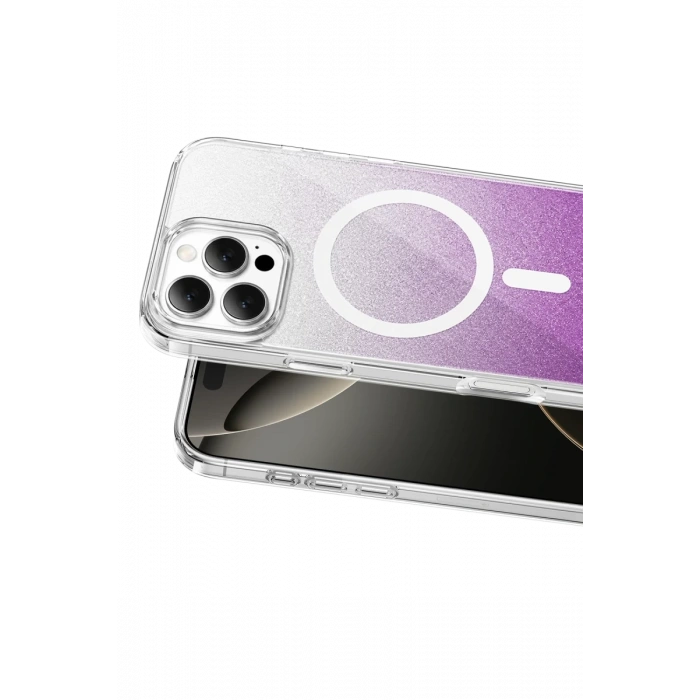Onegif Apple iPhone 16 Pro Max Uyumlu Sora Simli Magsafe Kapak - Mor