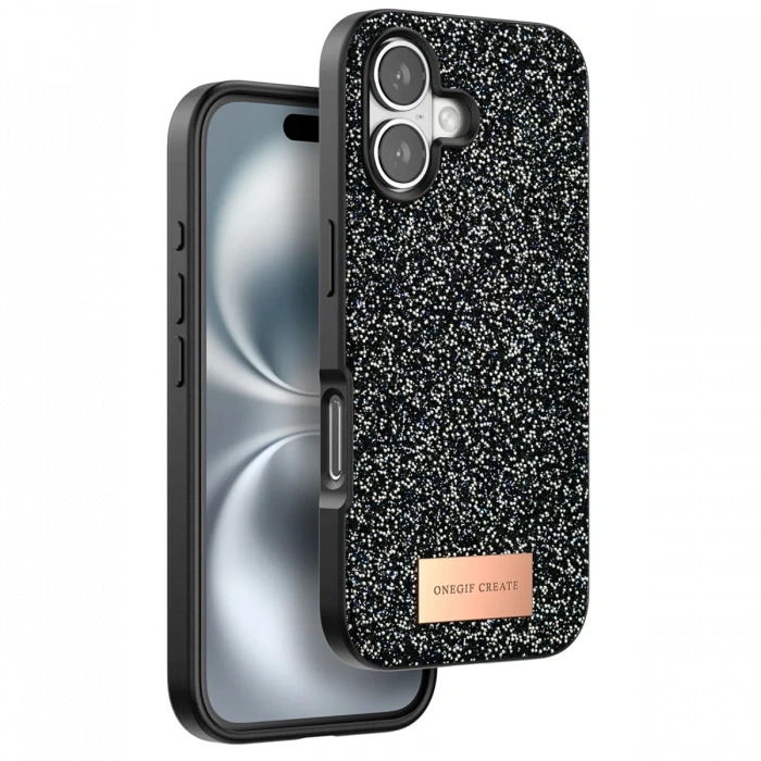 Onegif Apple iPhone 16 Uyumlu Bright Simli Kapak - Siyah