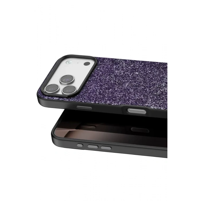 Onegif Apple iPhone 17 Pro Max Uyumlu Bright Simli Kapak - Derin Mor