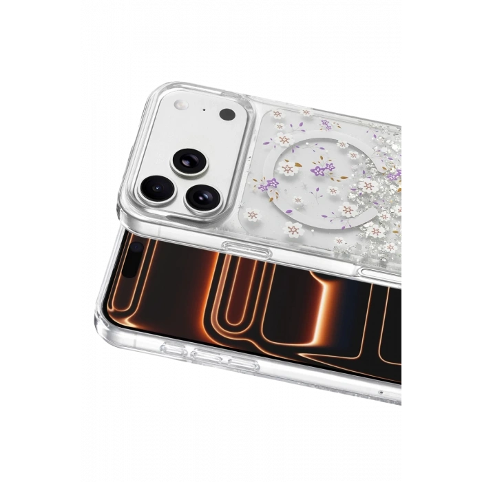 Onegif Apple iPhone 17 Pro Max Uyumlu Misk Simli Magsafe Kapak - Desen 2