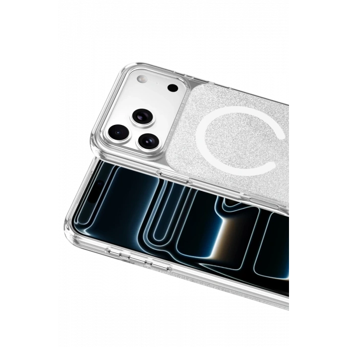Onegif Apple iPhone 17 Pro Max Uyumlu Sora Simli Magsafe Kapak - Beyaz