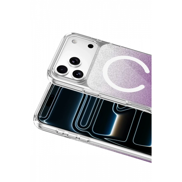 Onegif Apple iPhone 17 Pro Max Uyumlu Sora Simli Magsafe Kapak - Mor