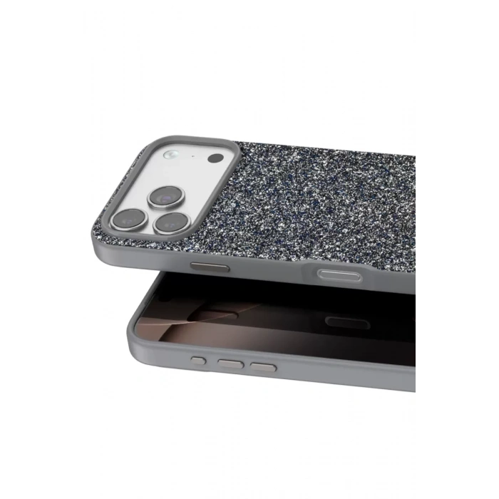 Onegif Apple iPhone 17 Pro Uyumlu Bright Simli Kapak - Gümüş