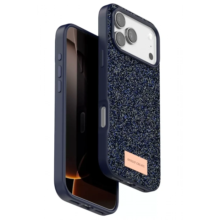 Onegif Apple iPhone 17 Pro Uyumlu Bright Simli Kapak - Mavi