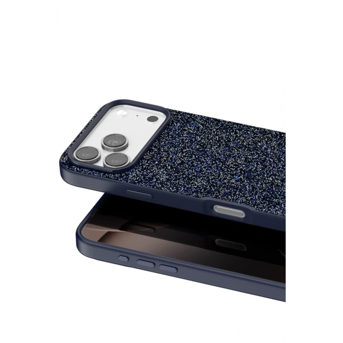 Onegif Apple iPhone 17 Pro Uyumlu Bright Simli Kapak - Mavi