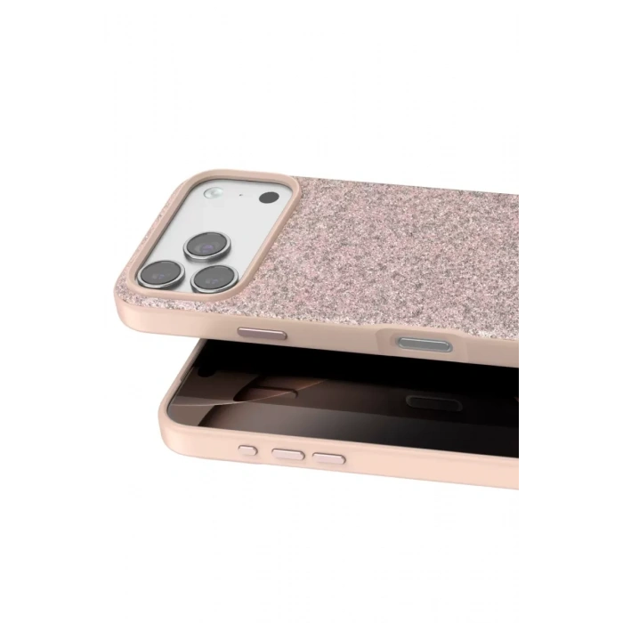 Onegif Apple iPhone 17 Pro Uyumlu Bright Simli Kapak - Pembe